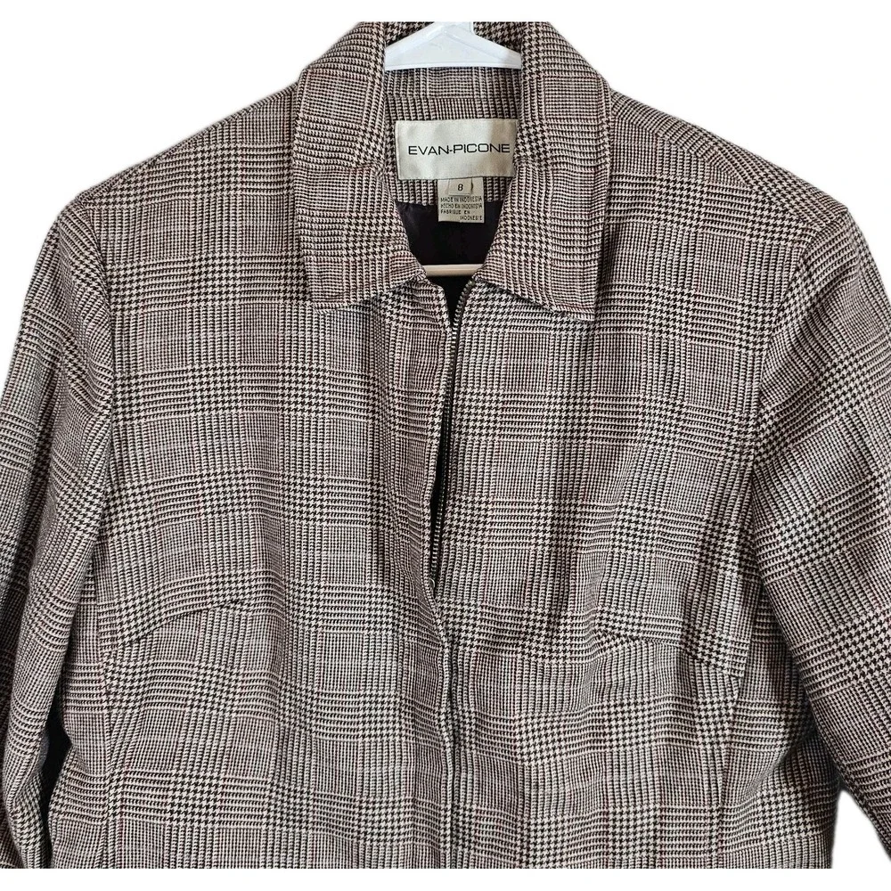 Evan Picone Jacket Blazer‎ Size 8 Hidden Zip Front Wool Plaid Lined Womens READ